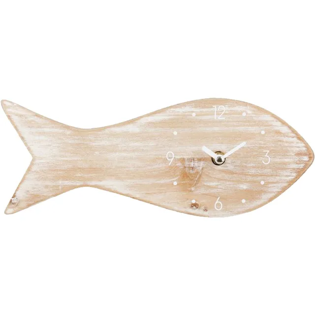 OSTARIA Wandklok/muur klok Vis - Maritiem - D30 cm - MDF - naturel - woonkamer/strandhuis