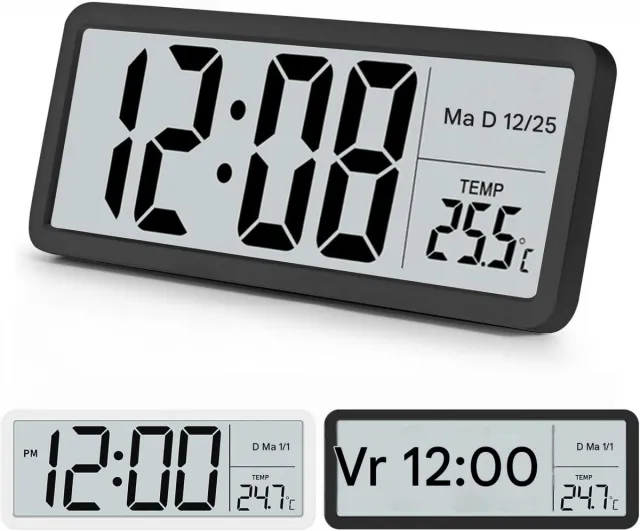 longziming Digitale Wanduhr - Digitale Klok - Muurklok - Temperatuurweergave - Stille Non-Ticking Functie - Kunststof - 12/24 Uur Schakelaar - Ideaal Voor Slaapkamer - 1 Stuk Zwart