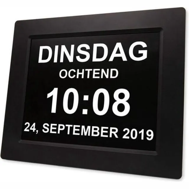 Fedec Digitale Dementieklok - met XL Beeldscherm – Alarmfunctie - Medicijnwekker – Kalenderklok - Alzheimer Klok – Zwart