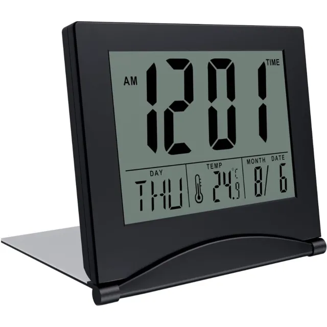 aura Dementieklok – Digitale Klok met Alarmfunctie – Kalenderklok met Digitale Wekker - Inclusief Temperatuurmeter - Op Batterijen - Zwart- 9cm x 4cm x 7cm