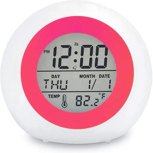 oneay Digitale wekker voor kinderen – Met 7-kleuren nachtlampje, snooze-functie en temperatuurweergave – Geschikt voor peuters, jongens, meisjes en scholieren – Ideaal voor de slaapkamer of het nachtkastje - Werkt op batterijen - Rood