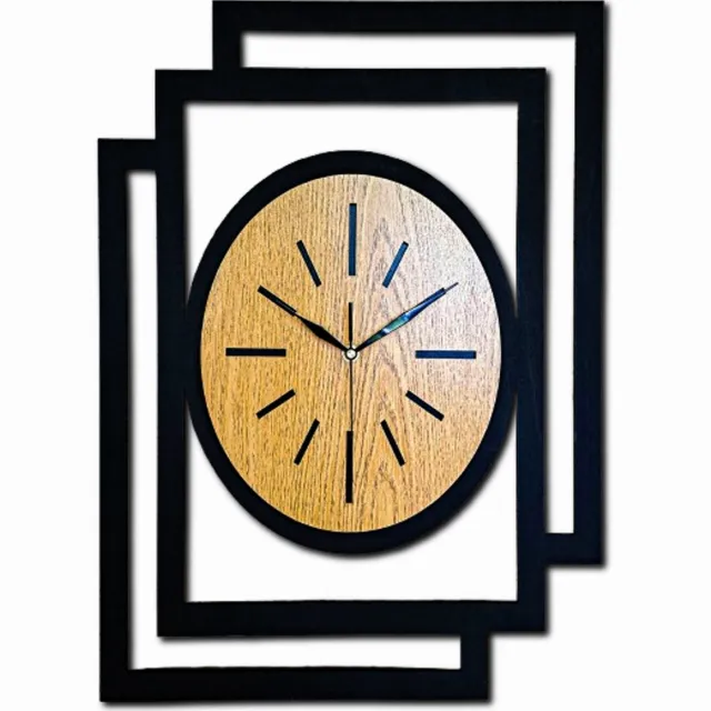 Ornament Handgemaakte Grote Houten Wandklok – Modern Minimalistisch Design, Rechthoekig Verticaal, Ovale Vorm, Geruisloos, Zonder Tikkend Geluid – Voor Woonkamer, Slaapkamer, Keuken – Unieke Wanddecoratie, Industrieel Design & Stil Uurwerk, zwart - gouden eik