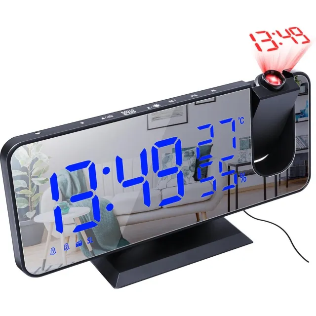 DEAL4Real Projectiewekker - Digitale wekker - Wekkerradio - Blauw