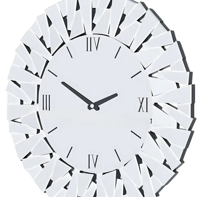 Happiq Wandklok Grandiose - Grote Ronde Wandklok 80 cm - Gespiegelde Luxe Klok - Stijlvolle Wanddecoratie - Voor Woonkamer & Open Haard Zilver
