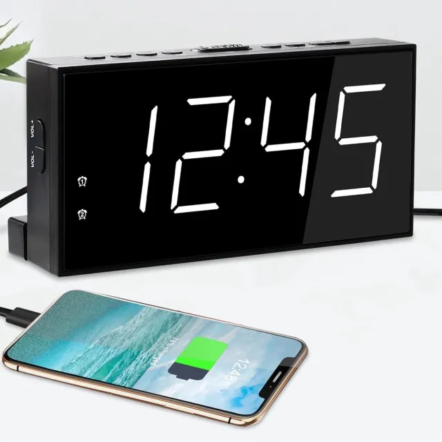 ShopHaven Extra Luide Wekker met Bed Vibratie - Wekkeralarm voor Diepe Slapers en Slechthorenden - Dubbele Wekker - Groot Display - USB Oplader - Dimmer - Slaapstand Zwart