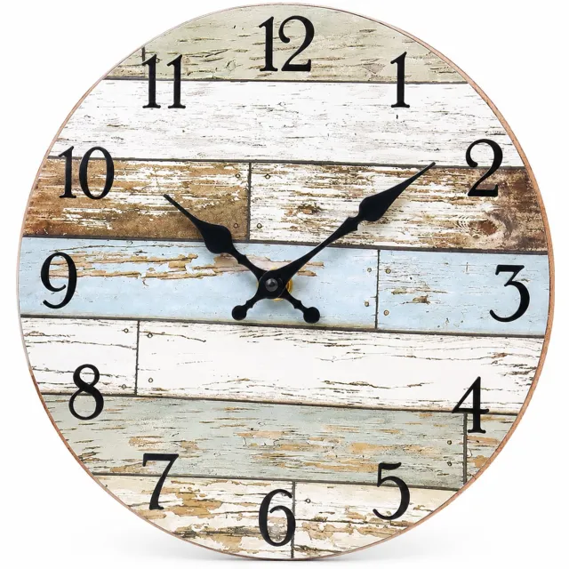 SWGOTA Stille ronde MDF-wandklok 12 inch met retro houtlook, zwarte cijfers en wijzers voor woonkamer en werkkamer Wit