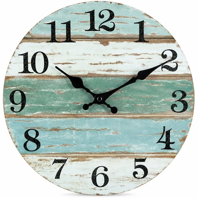 SWGOTA Ronde MDF-wandklok 12 inch met stille werking, retro wijzerplaat in groen, wit en bruin en zwarte cijfers