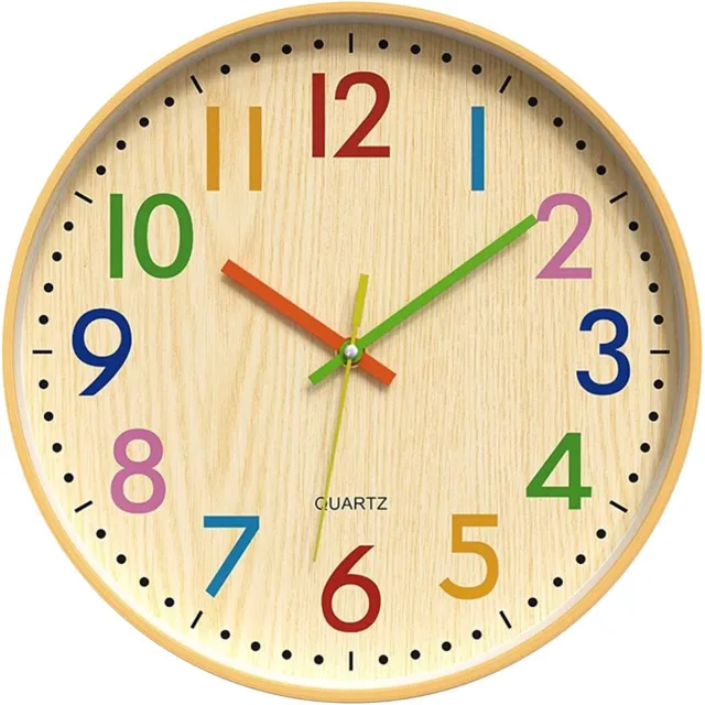 Oemmn Wandklok Met Kleurrijke Cijfers En Een Geruisloos Uurwerk; Geschikt Als Educatieve Klok Voor Kinderen En Ideaal Voor Slaapkamers, Studeerkamers, Scholen, Woonkamers, Keukens, Kantoren En Meer. Meerdere kleuren