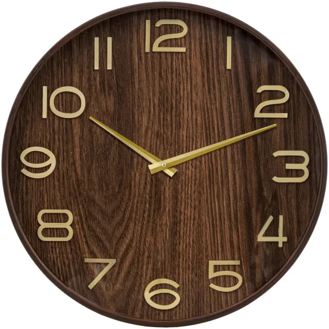 Atmosphera Wandklok/muur klok - Woody - Dia 55 cm - hout - bruin - keuken/kamer/kantoor