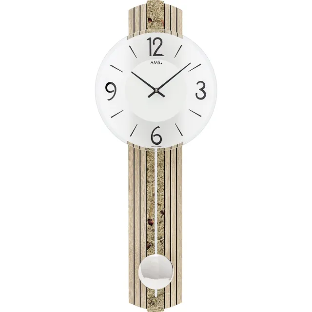AMS wandklok met slinger Quartz uurwerk 7489 Zilver