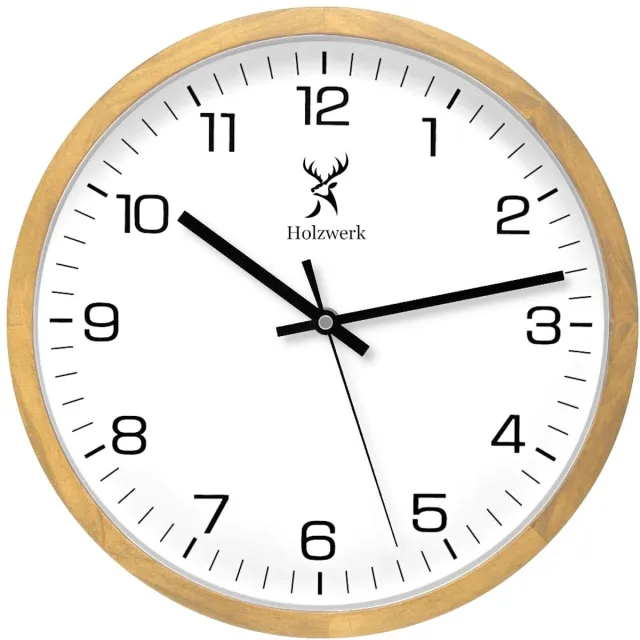 Holzwerk Germany Wandklok van natuurlijk hout Houten klok Vintage Stil uurwerk zonder tikkende geluiden Beuken Bruin Wit Stil Gemaakt van handgemaakt massief hout Natuurlijk hout 30 cm