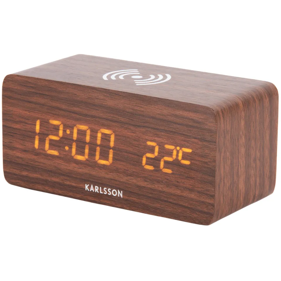 Karlsson Block wekker met telefoonlader donkerhout