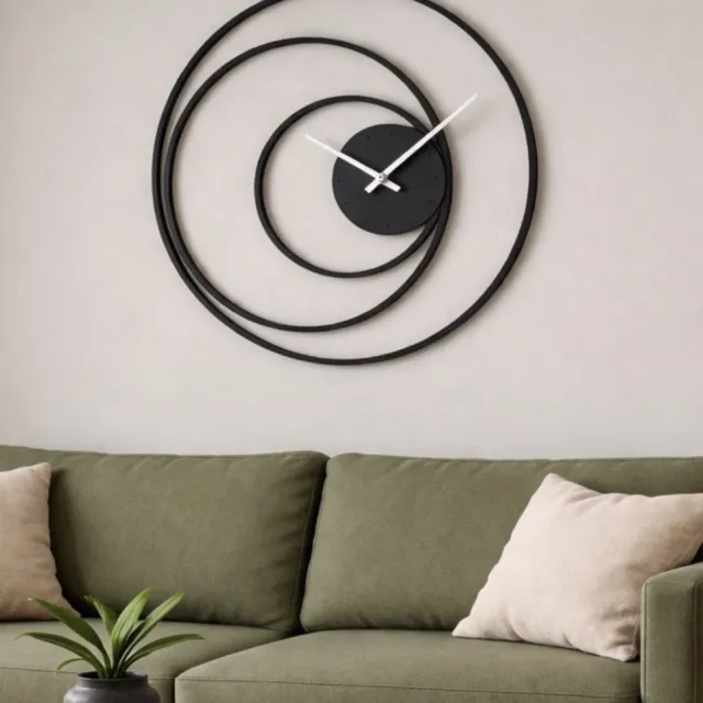 WallArtStore Wandklok Metaal-Wandklok industrieel-50cm-Wandklok Modern-Staal-Stil Uurwerk-Gepoedercoat-Wandklok Rond zwart