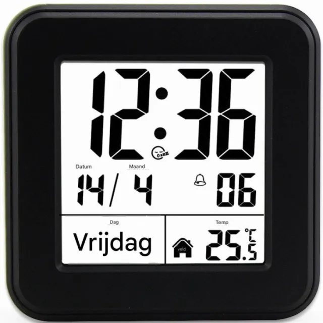 GelldG Digitale Wekker met Temperatuur - Nachtlicht & Snooze Functie - 8.2x8.2x3.4cm - Geschikt voor Slaapkamer, Kinderkamer en Kantoor - Kunststof - LCD Display met Achtergrondverlichting Zwart
