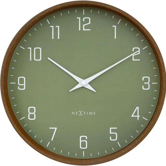 NeXtime Wandklok 30cm-Stilte-Donkere houtpatroon/Olive-Plastic-NeXtime 'Lyra' Groen