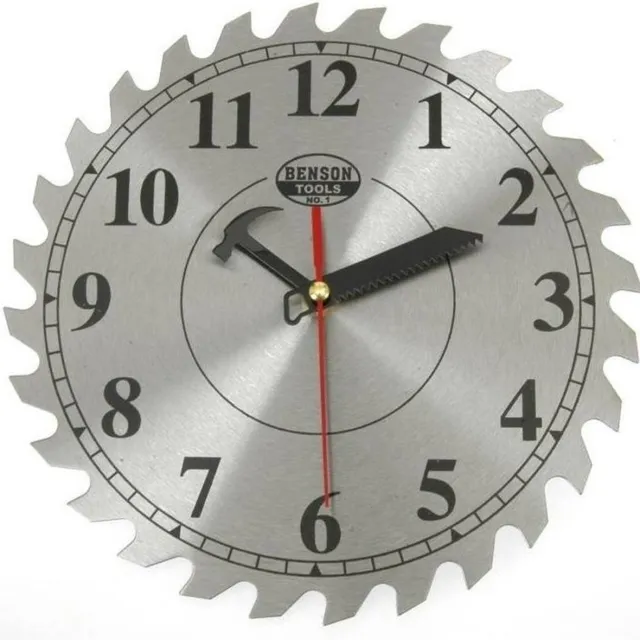 Benson Wandklok cirkelzaag - quartz - 25 cm - werkplaats klok - gereedschap klok - voor de klusser Zilver
