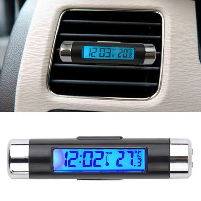 WiseGoods Premium Auto Klok - LCD Klok met Temperatuur - Auto Klokje Klein - Digitaal - Accessories Zwart