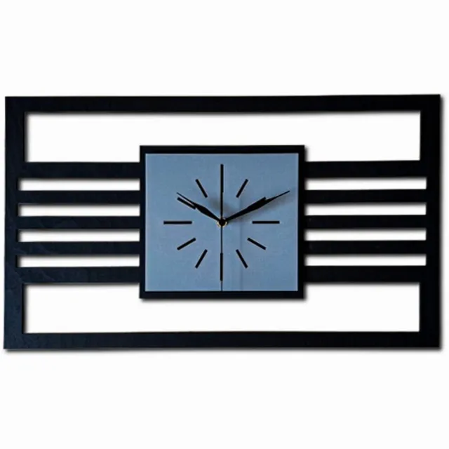 Ornament Handgemaakte Grote Houten Wandklok – Modern Minimalistisch Design,Houten Latten Rechthoekig, Horizontaal, Geruisloos, Zonder Tikkend Geluid – Voor Woonkamer, Slaapkamer, Keuken – Unieke Wanddecoratie, Industrieel Design & Stil Uurwerk, zwart - grijs