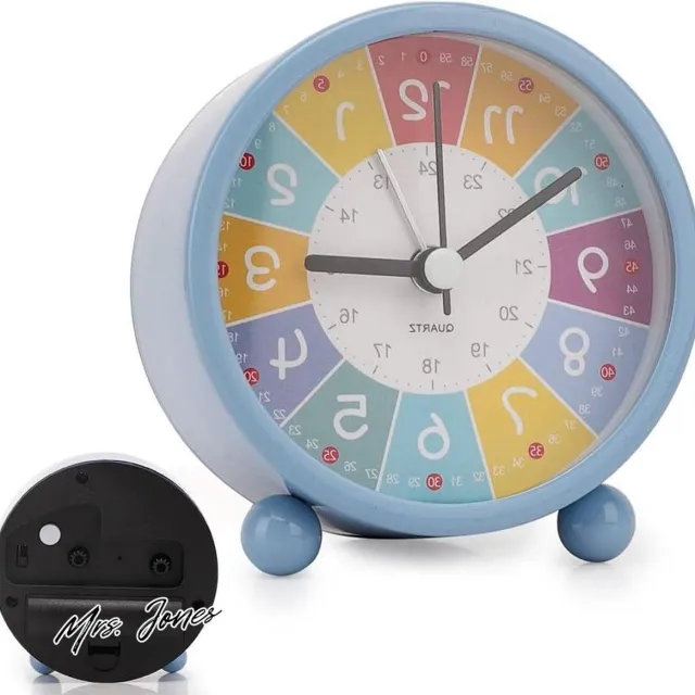 Mrs. Jones Kinderwekker educatieve wekker voor jongens en meisjes zonder tikken luid alarm nachtlampje op batterijen . blauw