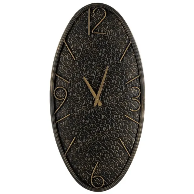 Vtw Living Ovale Wandklok Antraciet met Goud - Metaal van metaal - 40 x 80 x 3,5 cm