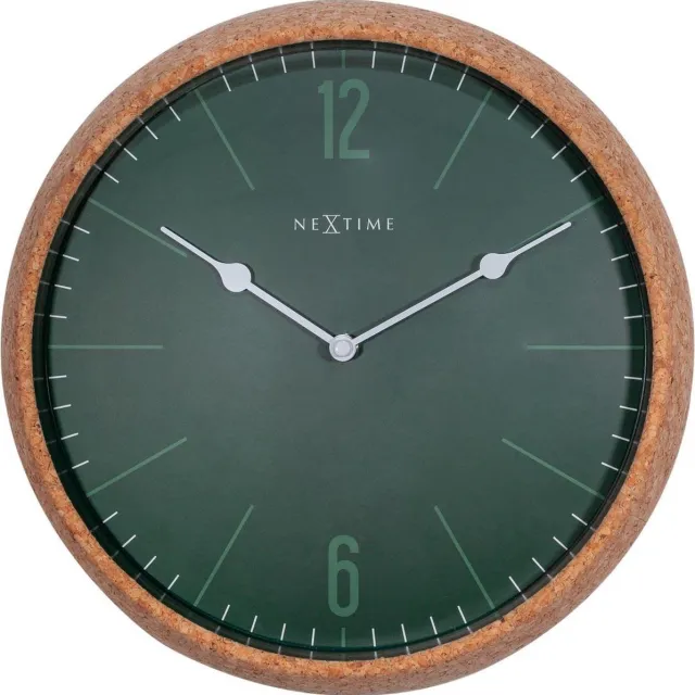 NeXtime Wandklok - 30 cm - Kurk / Glas - Groen - 'Cork'