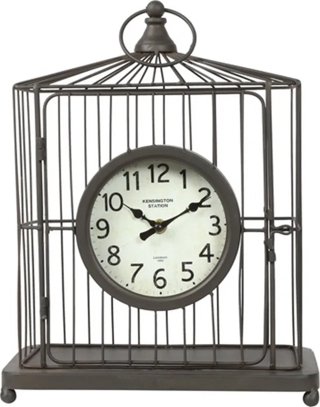 Countryfield Tafelklok Cage metaal L15,5B28,5H37CM wit/zwart