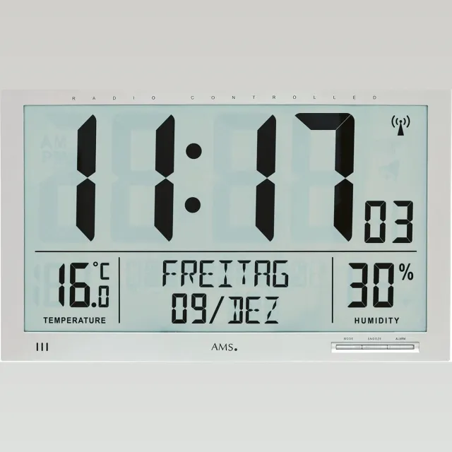 AMS F5888 - Wandklok - Tafelklok - Digitaal - Kunststof - Radiogestuurde tijdsaanduiding - LCD - Grijs