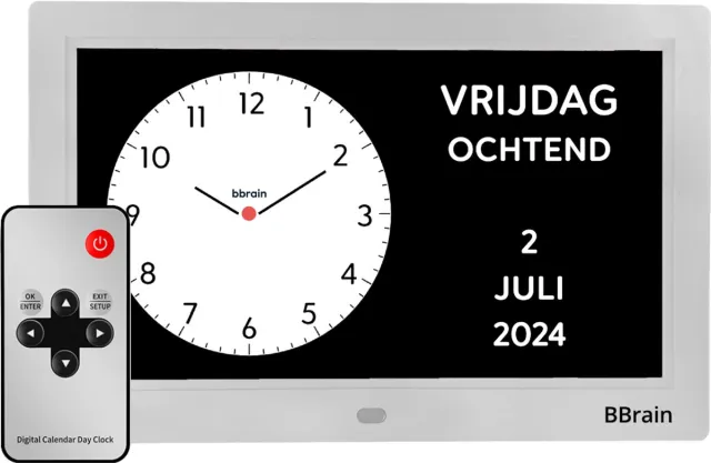 BBrain Basic Wi-Fi - Analoge Dementieklok 10 inch| 21 verschillende herinneringen| Medicatieherinnering| Alarmfunctie| Wit