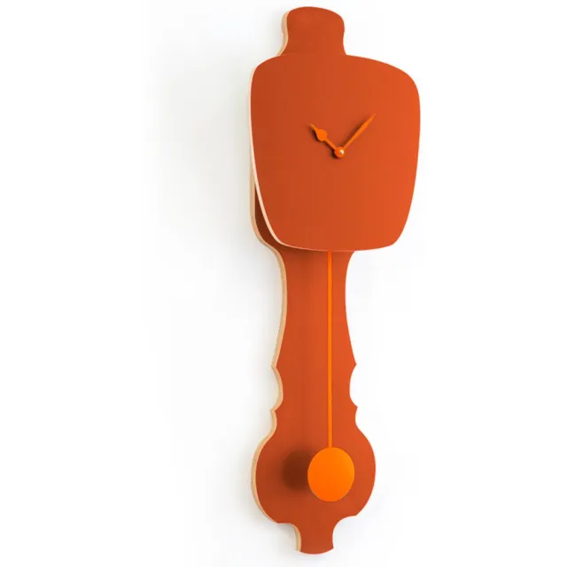 Kloq Wandklok met Pendule - Batterijen Inbegrepen - Wanddecoratie - Quartz Beweging - Niet-Tikkend Batterij Aangedreven - Roest Rood en Neon Oranje - Small