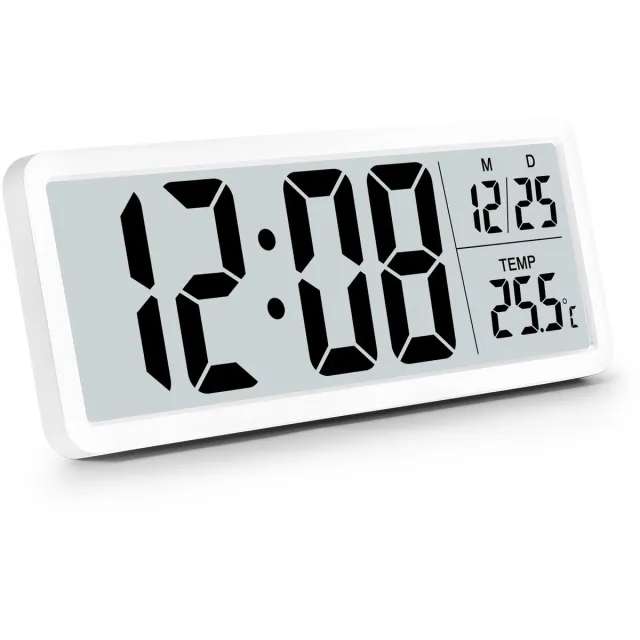 carmdering Digitale wekker - Digitale klok - Digitale wandklok - groot display met datum en temperatuur - batterij of USB, wand of tafel - stil, geen getik - Wit, ideaal voor slaapkamer en kantoor