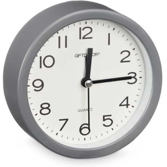 Giftdecor Wekker/alarmklok Good Morning - grijs - kunststof - dia 12 cm - staand - rond - batterij voeding