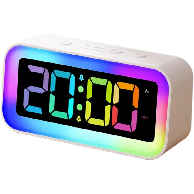longziming Digitale Wekker met Licht - RGB Alarmklok - LED Wekker - Dubbele Alarmfunctie - Snooze Functie - ABS - Instelbare Helderheid·Multifunctioneel & Modern - 1 Stuk - Wit