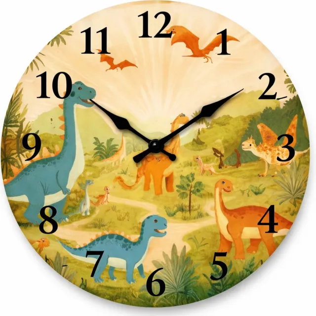 Vavida Klok Dinosaurus Ø 30 cm - Analoog - Wandklok - Dino - T-Rex - Kinderkamer Groen