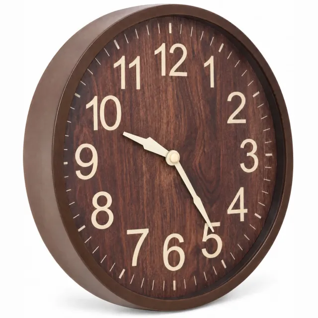 Levano Wandklok 30 cm Donkerbruin - Muurklok - Analoge Klok - Wandklok Houtlook - Klok Slaapkamer - Keukenklok - Kantoorklok - Wanddecoratie - Woonaccessoires - Huisdecoratie