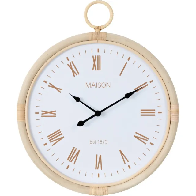 J-Line klok Kyr - rotan - naturel/wit - small - Ø 48 cm