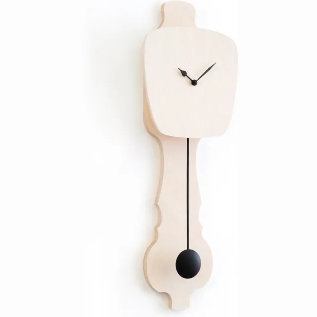Kloq Wandklok met Pendule - Batterijen Inbegrepen - Wanddecoratie - Quartz Beweging - Niet-Tikkend Batterij Aangedreven - Blank Hout en Diep Zwart - Small Hout & Zwart