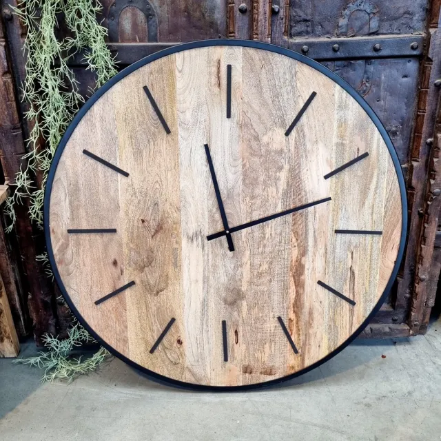 Benoa Mango houten klok 85 cm -HorstDeco Natuurhout