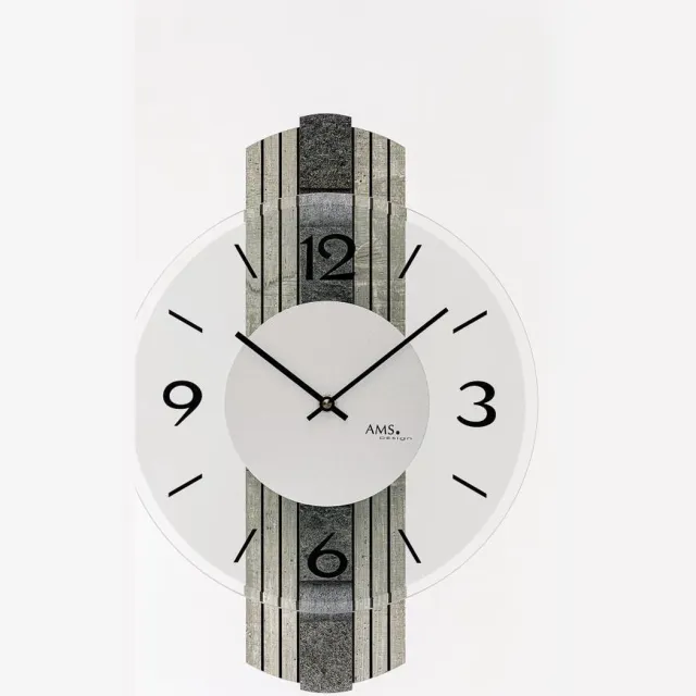 AMS W9675 is een hoogwaardige wandklok met een opvallende houten kast in een stenen structuur look, aangevuld met een echte stenen editie. De klok combineert natuurlijke materialen met een elegant design en is een echte blikvanger in elke woonruimte.