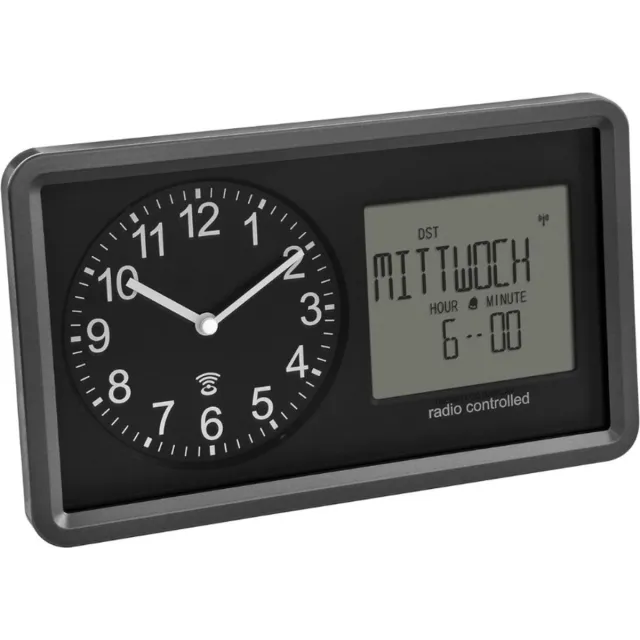 Thuys Analoge Radiogestuurde Klok – Met Kalender – Senior Klok – Alarm En Snooze Functie – Zwart
