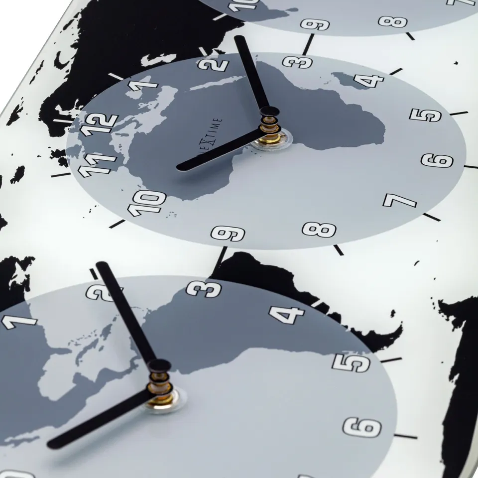 Nextime Wandklok - 50 x 18,6 x 3,6 cm - glas - wereldklok - 'Mondial' grijs, foto 5