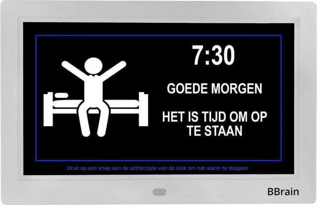 BBrain Basic - Dementieklok XL 10 inch wit - Kalenderklok met dag, datum en tijd - Alzheimer