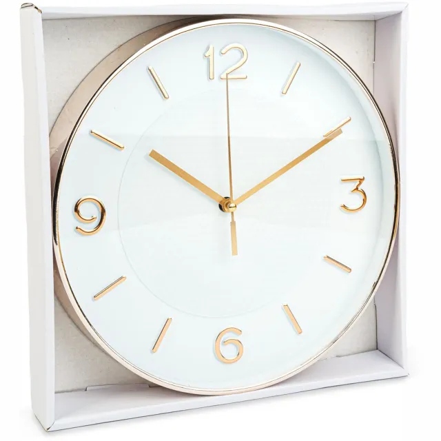 Family Pound 25cm Wandklok met stil Uurwerk - Wit /Rose Goud - HSM004 - Analoog - Klok - Moderne Stille Gouden klok