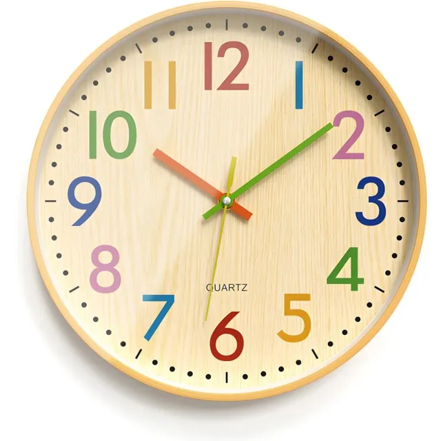 Flintry Kleurrijke Wandklok Met Cijfers, Educatieve Klok, Geruisloze Wandklok Voor Kinderen (Tikt Niet), Klok Met Kleurrijke Arabische Cijfers, Decoratieve Klok Voor De Kinderkamer Of Slaapkamer Meerdere kleuren