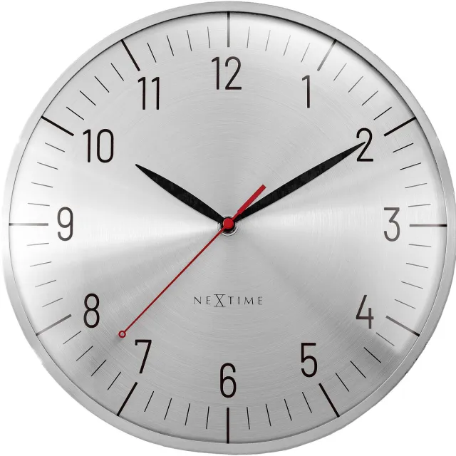 NeXtime Wandklok 30,5 cm-koepelglaslens-stil-zilver/zwart-aluminium-nextime 'Frankfurt'