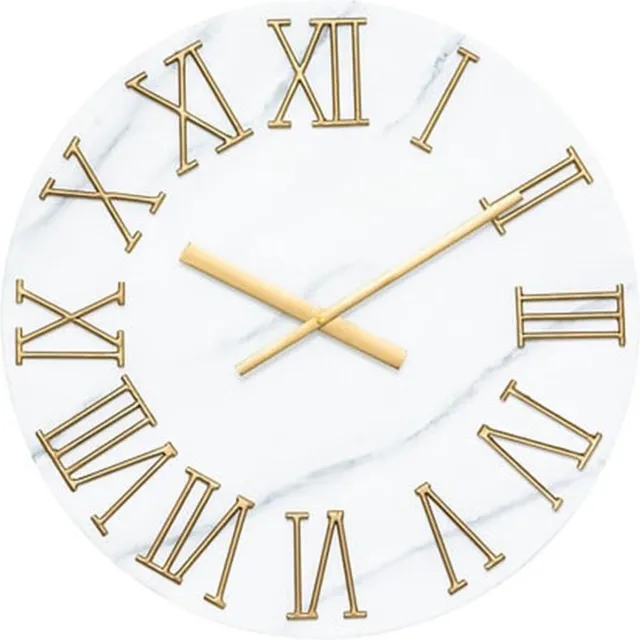 Atmosphera Wandklok/muur klok Roma Marble - Vintage Metal - Dia 56 cm - metaal - wit/goud - Luxe klokken