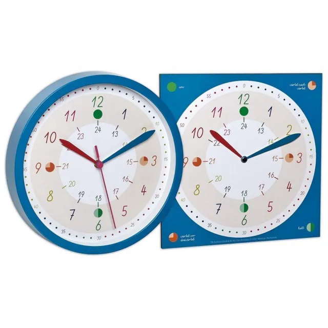 TFA Dostmann 60.3058.06.91 - Wandklok - Kinderen - Leerklok - Speelgoedklok - "TICK & TACK" - Glas - Kunststof - Karton - Blauw - Wit - Multikleur