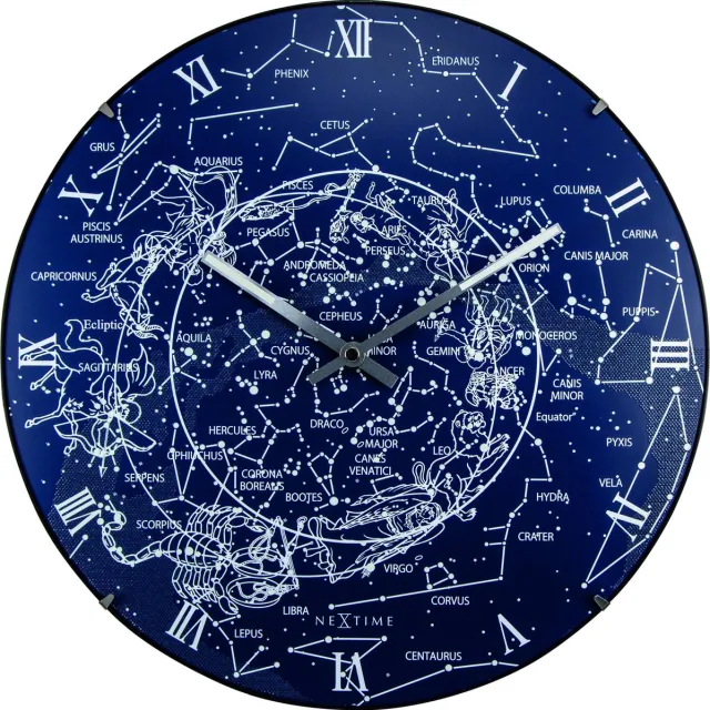 NeXtime Milky Way Dome – Wandklok – 35 cm – Bol Glas – Wit Blauw