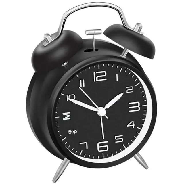 GelldG Dubbele wekker - met nachtlampje - luid alarm - analoog alarm - grote wijzerplaat van 10 cm - geen tikgeluid - stil - werkt op batterijen - retro design - een luide wekker, geschikt voor diepe slapers - zwart