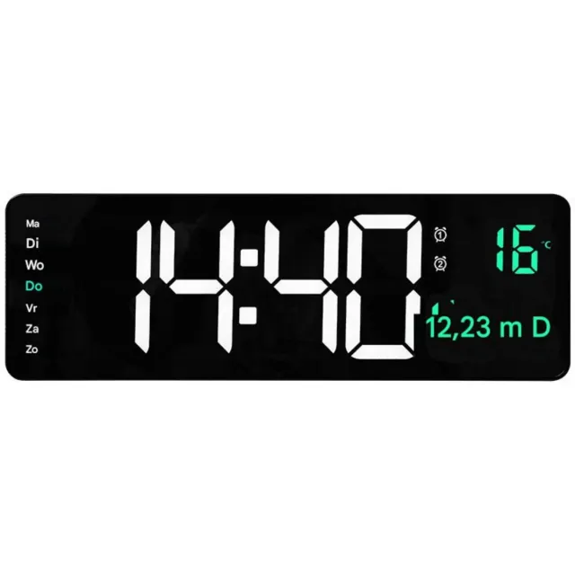 GelldG Digitale Wandklok - Grote LED Display 38,7x3,2x13cm - Instelbare Helderheid, Tijd & Alarm - Geschikt voor Woonkamer, Kantoor en Slaapkamer - Kunststof - 8 Kleuren Nachtlicht, Datum en Temperatuurweergave Zwart