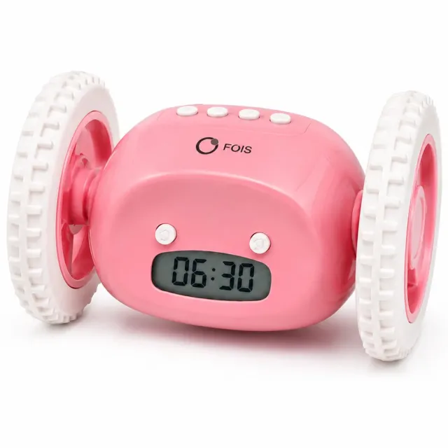 FOIS Digitale Wekker - Slaapkamer - Klok - Alarmklok - LED Display - Anti-Snooze - Wekker op Wielen - Roze - FOIS